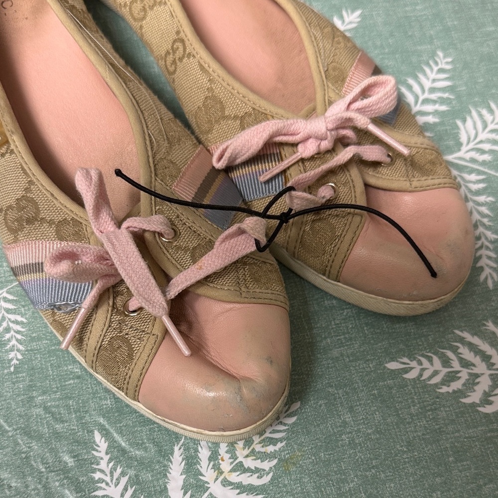 Gucci GG Monogram Canvas Ballet Flats - Pink/Tan - size 39 8-9 - Picture 2 of 15